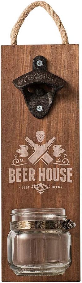 פותחן בקבוקים לקיר עם צנצנת לאיסוף פקקים "Beer House"