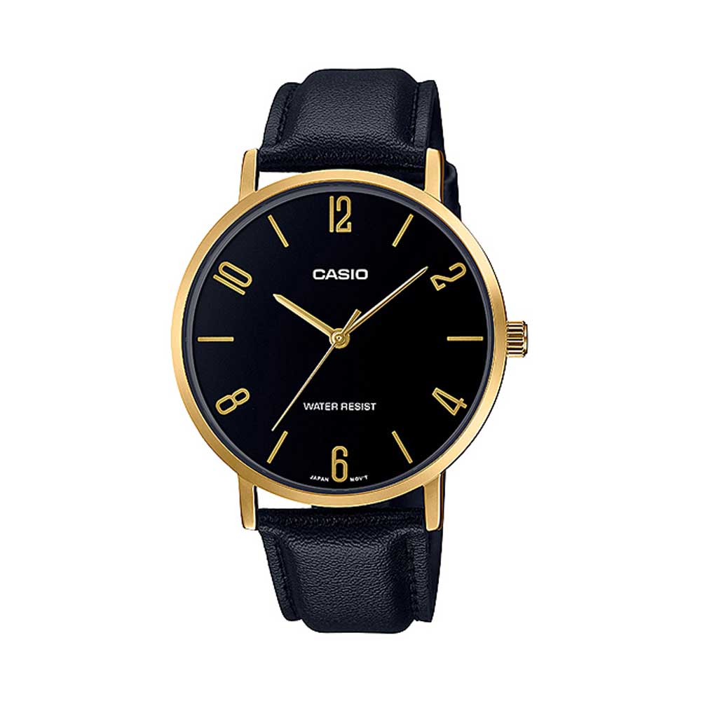 שעון יד זהב שחור אלגנטי לגבר - קסיו CASIO MTP-1374D-7A