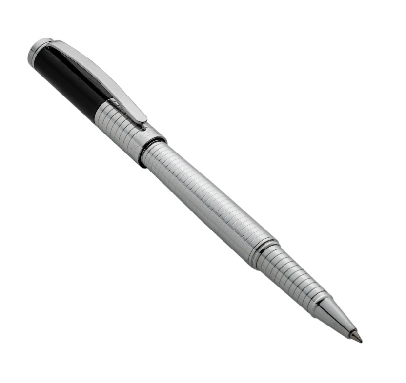 CERRUTI 1881 עט רולר מסדרת כרוסוול Crosswall בכרום כסוף ולקה שחורה