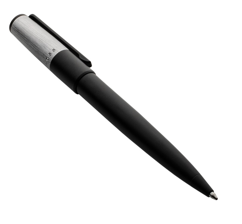 Hugo Boss עט כדורי גיר מינימל Gear Minimal בשחור וכרום כסוף