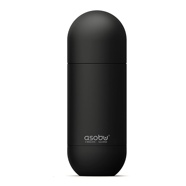 בקבוק תרמי ASOBU דגם "קפסולה" ORB שחור מנירוסטה שומר חום/קור