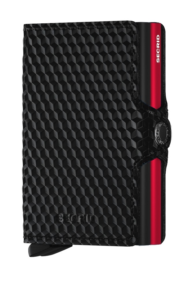 ארנק סקריד מעור שחור משובץ ומכניזם אדום Secrid Miniwallet