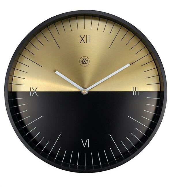 שעון קיר זהב שחור "חצי חצי" NEXTIME הולנד