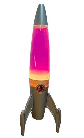 מנורת לבה ROCKET גוף בצבע אפור מטאלי נוזלים בוורוד לבן
