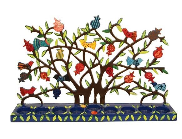 חנוכיה אומנותית צביעה בעבודת יד – רימונים לנרות טי-לייט