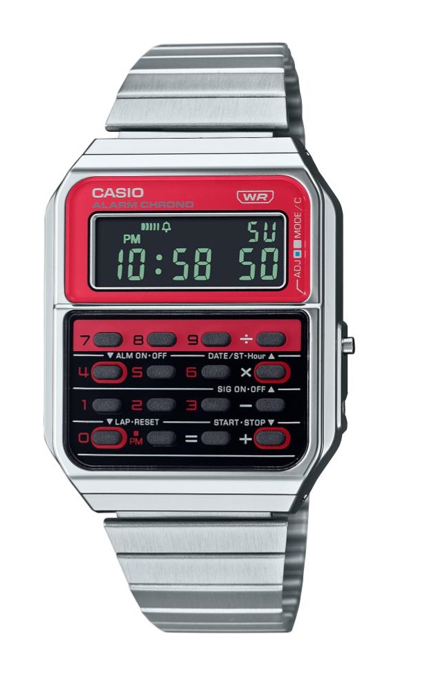 שעון יד קסיו CASIO אדום רטרו עם מחשבון CA-500WE-4B