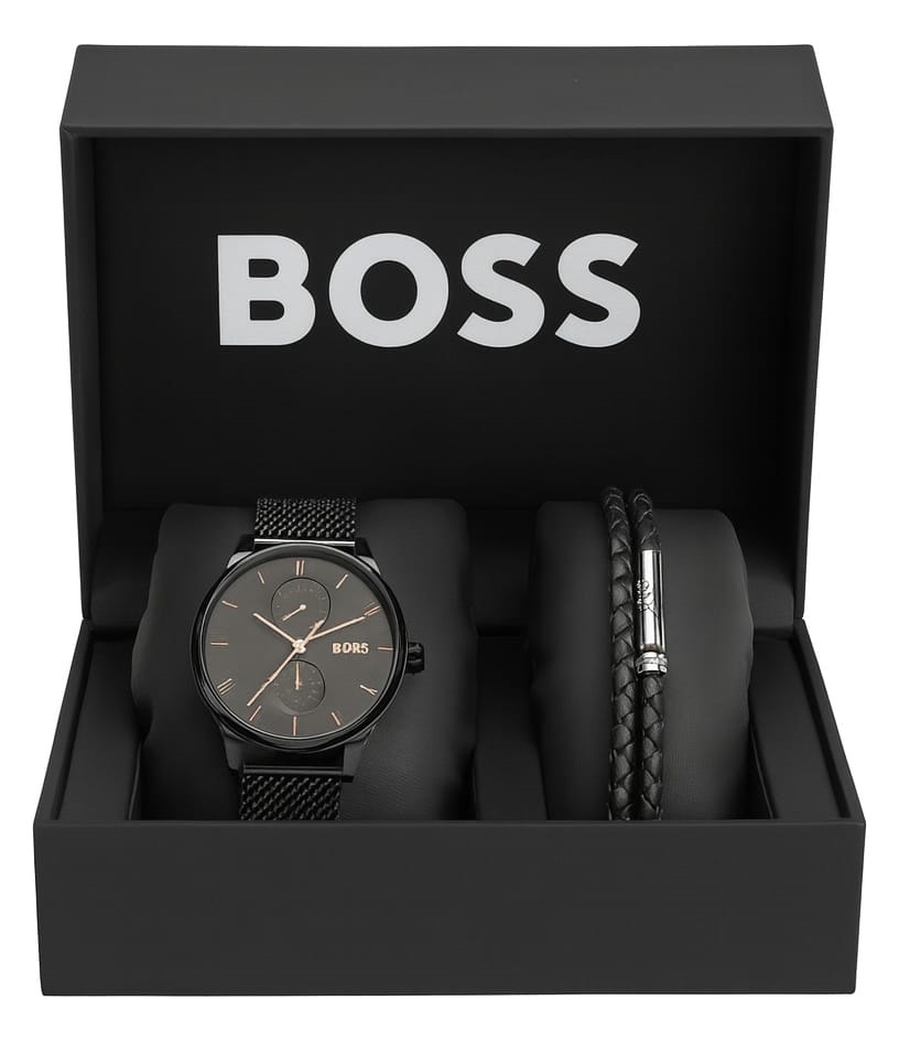 שעון יד לגבר + צמיד תואם הוגו בוס HUGO BOSS סט מתנה מהודר