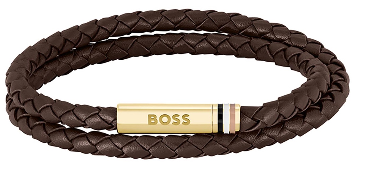 צמיד עור כפול בחום כהה לגבר מסדרת Ares הוגו בוס HUGO BOSS