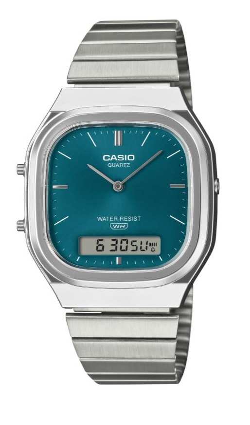 שעון יד CASIO כסוף טורקיז רטרו אנלוגי/דיגיטלי AQ-240E-3A