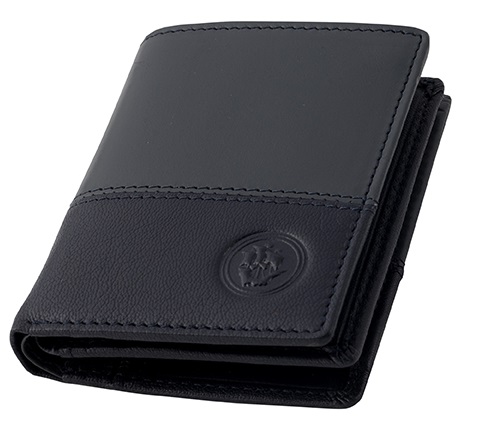 ארנק עור קומפקטי לגבר מעור כחול ואפור מוגן RFID + NFC “גבעוני”
