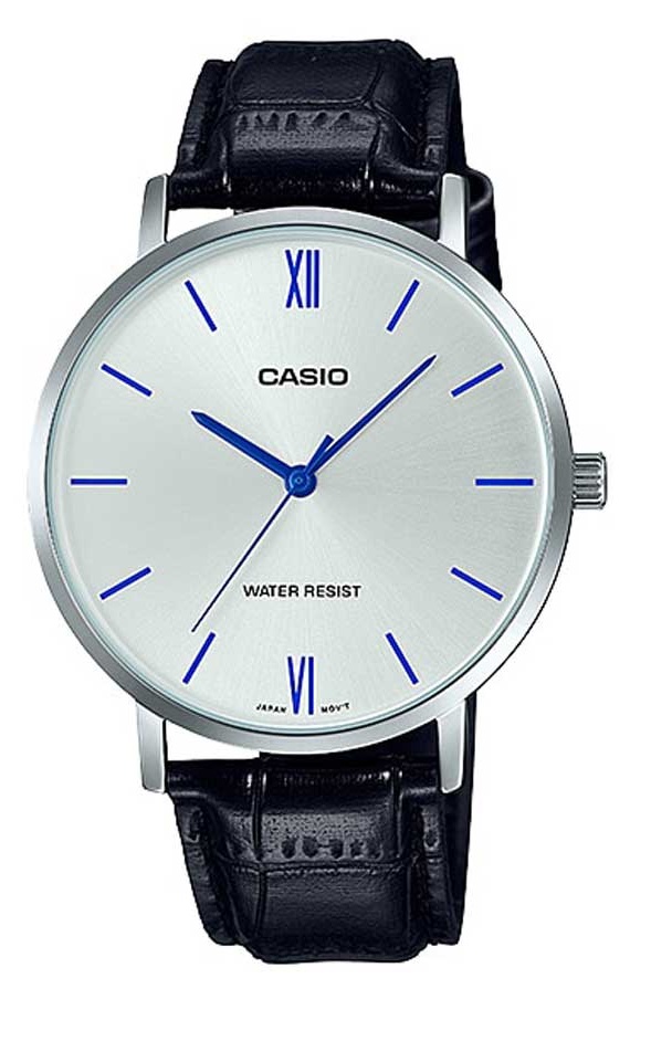 שעון יד כסוף כחול עדין ואלגנטי לגבר קסיו CASIO MTP-VT01L-7B1