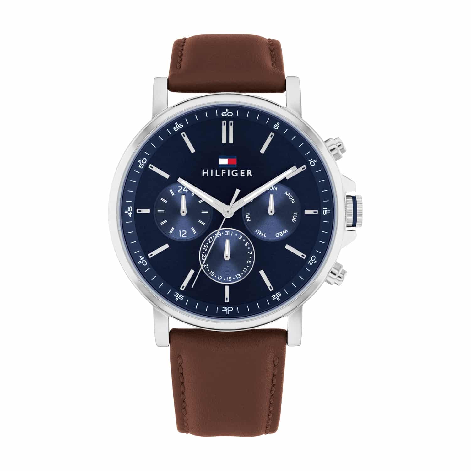 שעון יד טומי הילפיגר Tommy Hilfiger Tyson לוח כחול ורצועת עור חומה